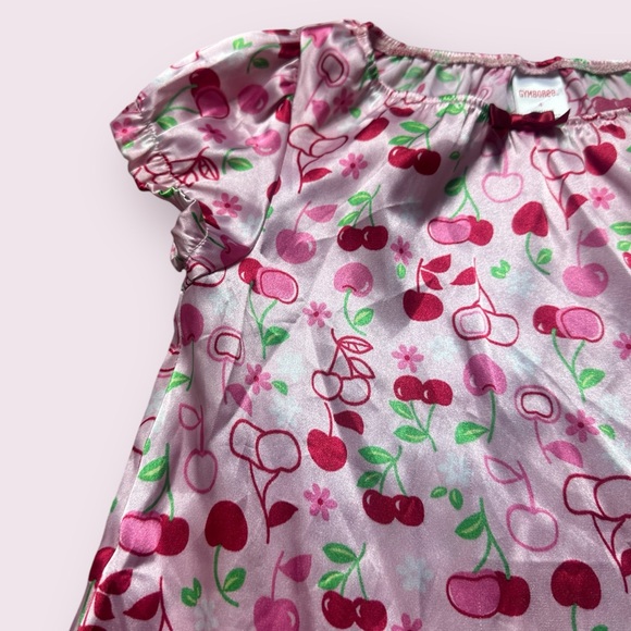 2007 Toddler Girl Gymboree Pink Cherry Print Silk Like Polyester Dress Size 4 - Picture 3 of 10